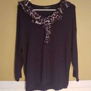 August Silk Scoop Neck Sweater Top Purple L